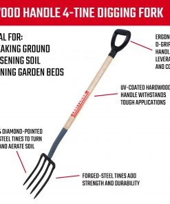 Budget 😀 CRAFTSMAN Lawn & Garden Hand Tools 42-in L Wood-Handle Forged Spading Fork ⭐ -Outdoor Tools sale 10414824