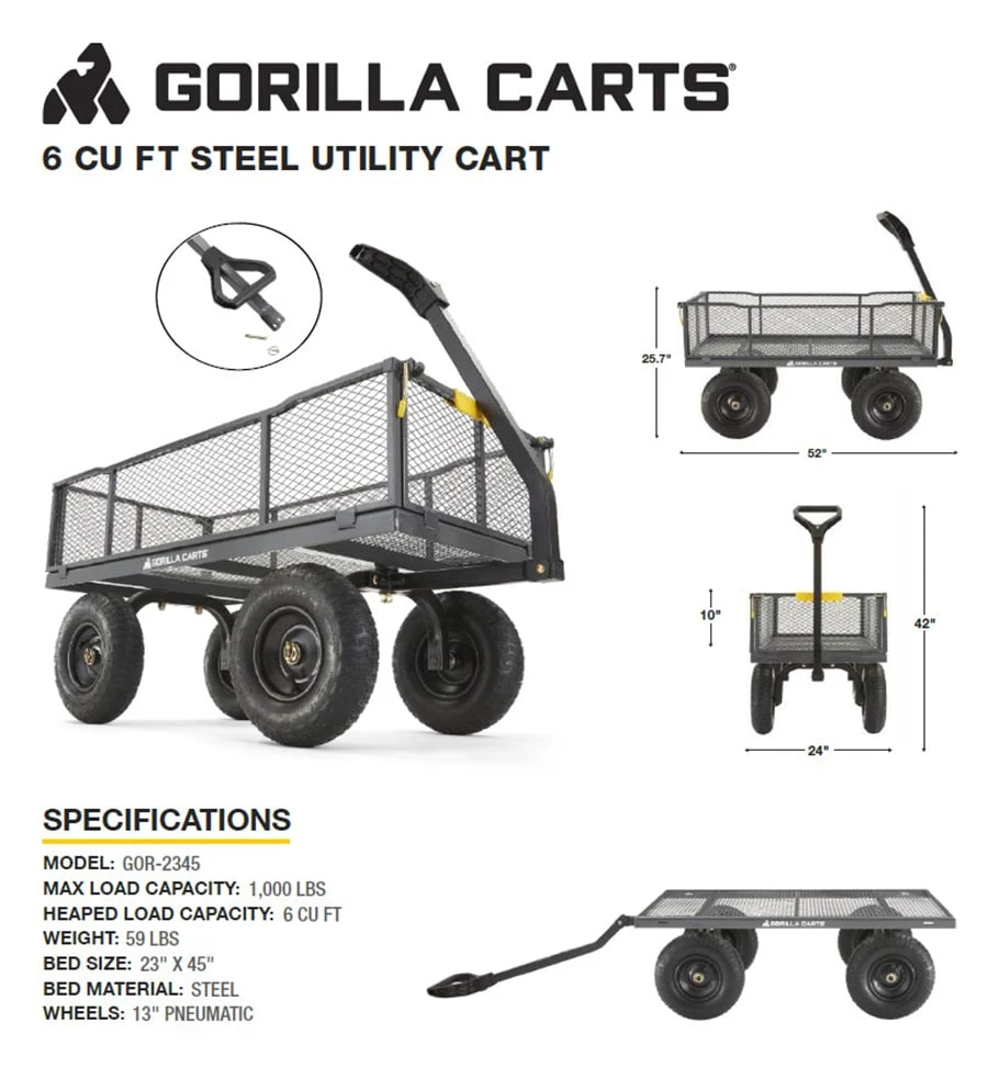 Hot Sale ✔️ Gorilla Carts Wheelbarrows & Yard Carts 6-cu ft Steel Yard Cart 🛒 11 Hot Sale ✔️ Gorilla Carts Wheelbarrows & Yard Carts 6-cu ft Steel Yard Cart 🛒 - Image 11