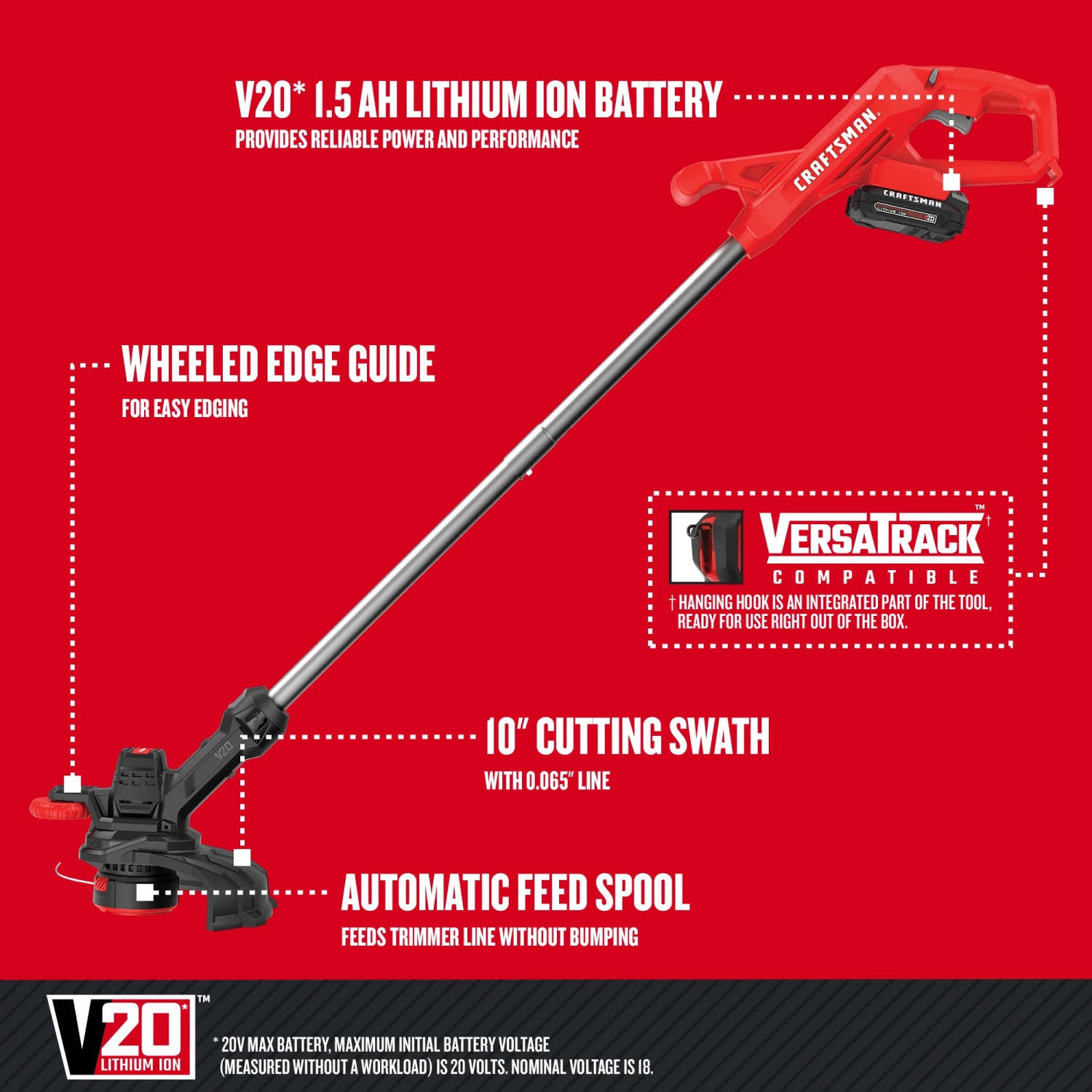 Best Sale 🎉 CRAFTSMAN Trimmers & Edgers V20 20-volt Max 10-in Straight Cordless String Trimmerwith Edger Capable (Battery Included)) 🤩 3 Best Sale 🎉 CRAFTSMAN Trimmers & Edgers V20 20-volt Max 10-in Straight Cordless String Trimmerwith Edger Capable (Battery Included)) 🤩 - Image 3