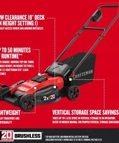 Promo ✔️ CRAFTSMAN Lawn Mowers 2x20V 20-Volt Max Brushless 20-in Push Cordless Electric Lawn Mower 5 Ah (Battery and Charger Included) 🌟 -Outdoor Tools sale 40885457